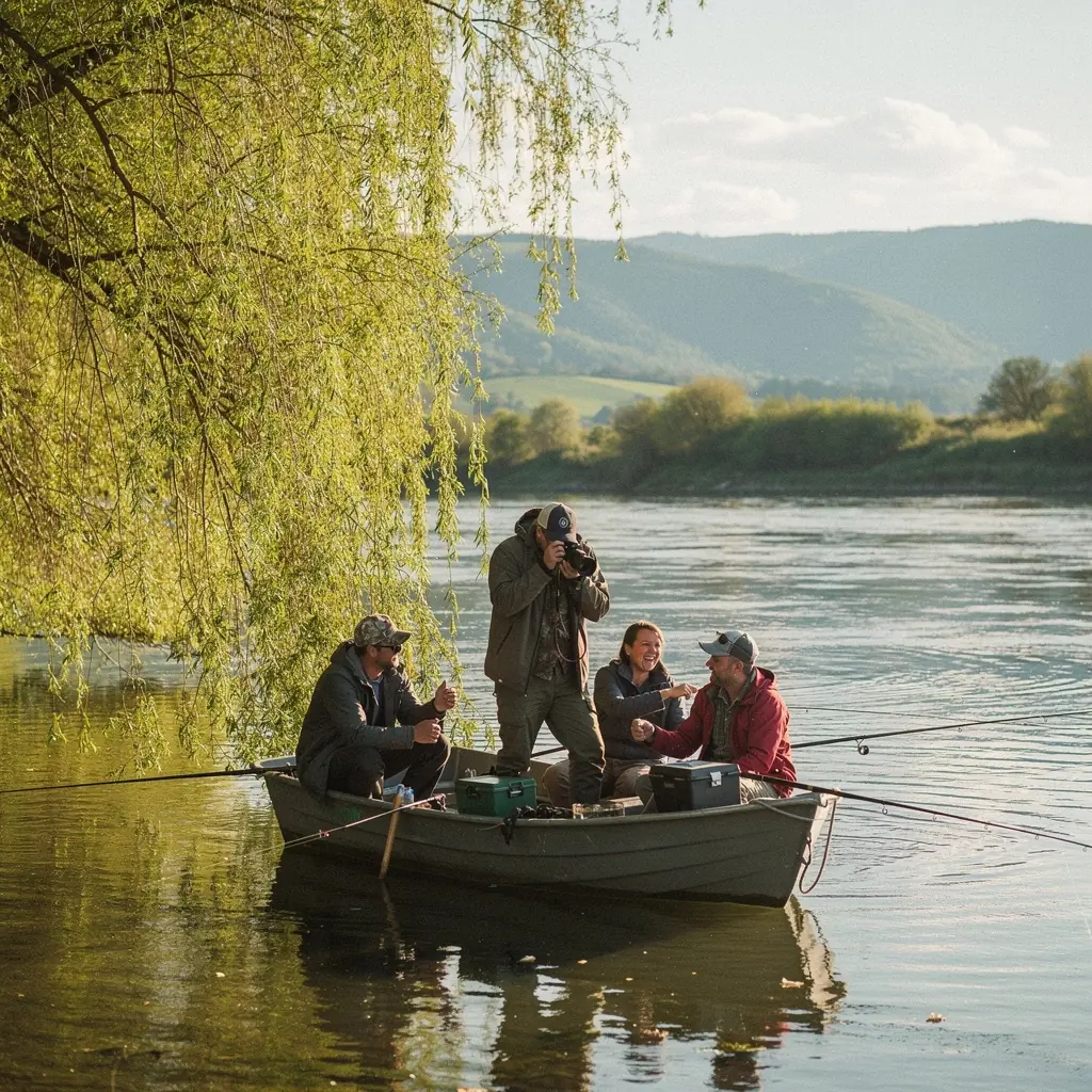 A picturesque view of the Danube River with lush green hills and charming riverside towns.